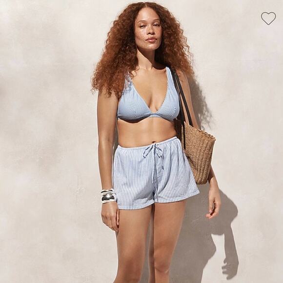 NEW Madewell Wide-strap Bikini Top in Seersucker Blue Women's Large $79 BX714 - Picture 3 of 10